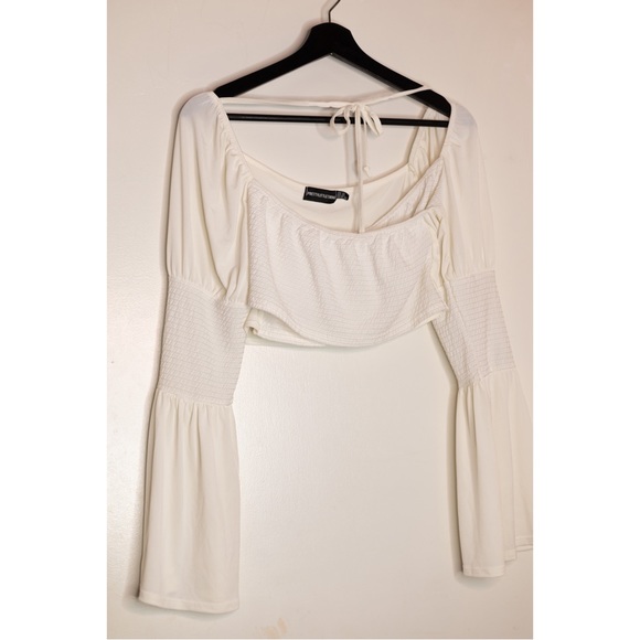 PrettyLittleThing White Shirred Long Sleeve Crop top - US10 - Picture 1 of 5